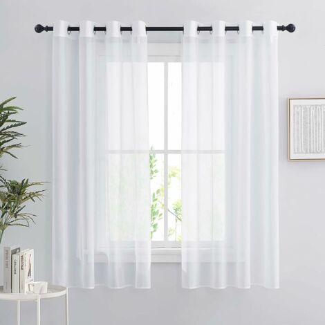 Rideaux blancs - Lot de 2 rideaux courts 140x160cm Décoration intérieure Chambre Cuisine Organza Tulle avec œillets Filtre la lumière Blanc transparent 2 pièces (1/5)