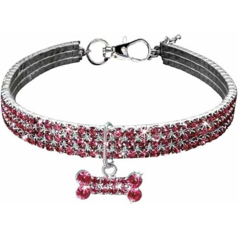 Collier pour petits chiens avec strass élastiques (30,5 cm) - Rose