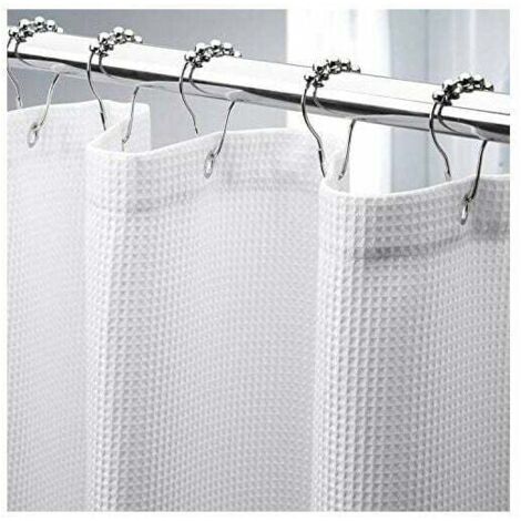 Rideau de douche gaufré extra long (180 et 200 cm), rideau de douche en tissu résistant avec tissage gaufré de qualité hôtelière pour salle de bain
