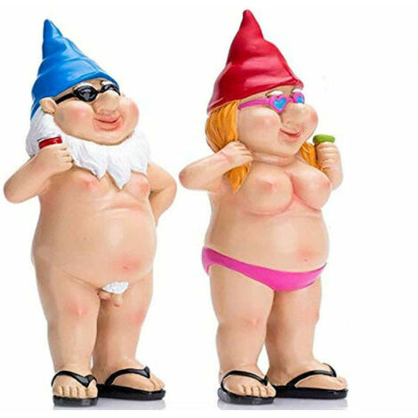 Nains de jardin - Nains de jardin nus et amusants - Petites statues impertinentes - Cadeau de jardin pour la famille et les voisins (une paire) [Classe d'efficacité énergétique A+++]