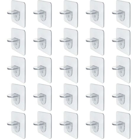 25 supports d'étagère, crochets auto-adhésifs, fixations murales pour la maison, la cuisine, la salle de bain, les meubles, les placards et les étagères.
