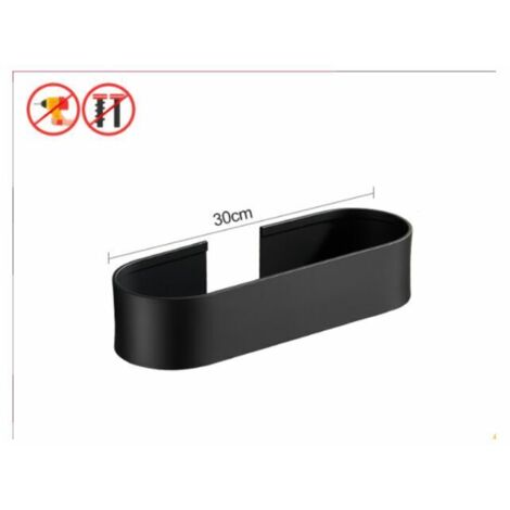 Panier de douche avec porte-serviettes intégré, sans perçage, étagère murale autocollante pour cuisine et salle de bain, en aluminium et acier inoxydable noir, 30 cm
