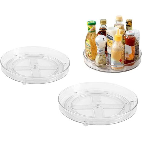 Organisateur de cuisine avec porte-épices rotatif, support à épices rotatif à 360 degrés, organisateur de réfrigérateur pour ranger les bocaux et les épices, transparent (grand + petit)