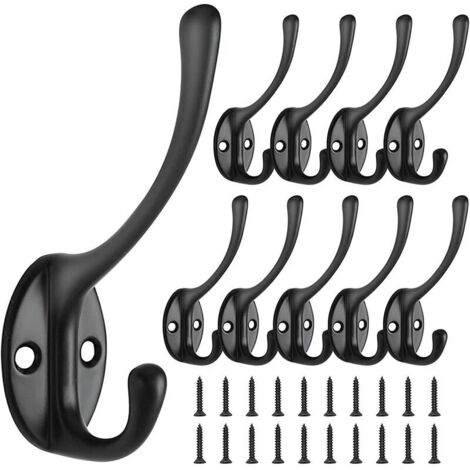 Lot de 10 crochets rétro pour vêtements, crochets muraux vintage en métal pour placard, salle de bain, cuisine (noir)