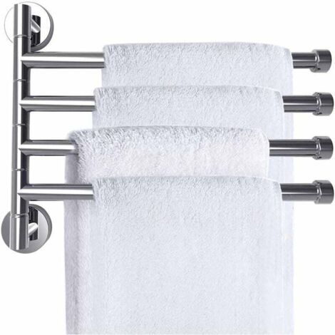 Porte-serviettes mural, porte-serviettes pivotant à 180°, porte-serviettes en acier inoxydable, porte-serviettes chromé (4 bras) (1/5)