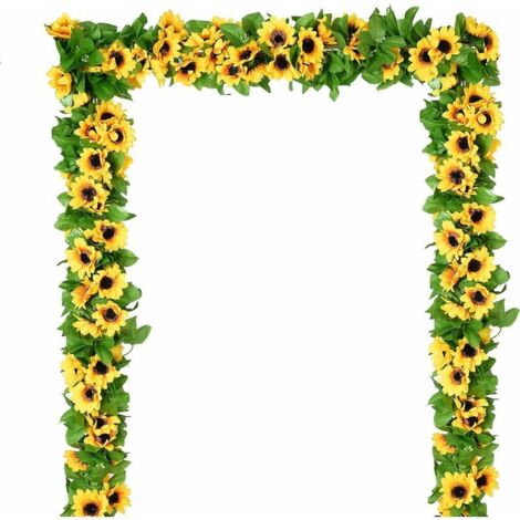 Guirlande de tournesols artificiels, vigne de tournesols en soie, fleurs artificielles à feuilles vertes, décoration de table de mariage, 4 pièces