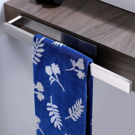 Porte-serviettes sans perçage - Porte-serviettes de salle de bain auto-adhésif, acier inoxydable, finition polie, 39 cm (argent)