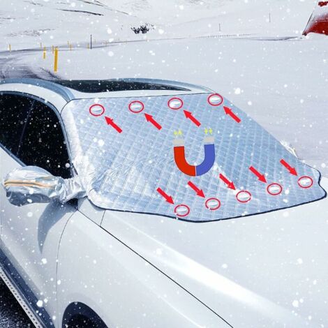 Housse de protection pour vitre de voiture, 170 x 143 cm, protection solaire, housse de vitre avec 9 fixations magnétiques pour protéger du soleil, de la neige, de la poussière, de la glace et du gel. (1/5)
