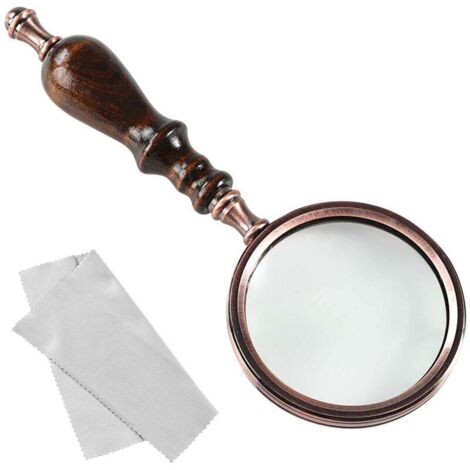 Loupe de poche à manche en bois, loupe en cuivre antique pour les loisirs, les personnes âgées et la dégénérescence maculaire - Grossissement 10x