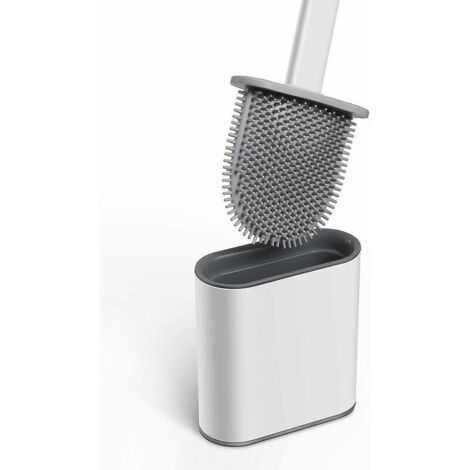 Brosse de toilette en silicone avec support, brosse de toilette murale antibactérienne, brosse de toilette, blanche