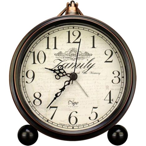 Réveil Justup - 13,2 cm - Noir - Vintage - Rétro - Horloge de table analogique à quartz - Silencieux - Fonctionne à piles - Verre HD pour chambre, salon, chambre d'enfant (A) (1/5)