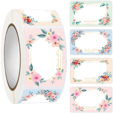 2000 feuilles/4 rouleaux d'autocollants rectangulaires à motifs floraux, utilisables comme étiquettes manuscrites, pour une décoration raffinée d'emballages cadeaux.