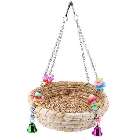 Nid de paille pour calopsitte, jouet à mâcher, balançoire, balançoire sur pied avec 4 clochettes métalliques pour perruches ondulées, calopsittes africaines