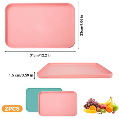 2 Pièces Plateau Plastique Rectangulaire Service 29 X 21 Cm - Rose Et Gris Pour Café Restaurant