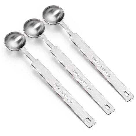 Lot de 3 cuillères doseuses en acier inoxydable - 5 ml - Cuillères à soupe - Cuillères à café - Cuillères doseuses pour mesurer les ingrédients liquides et secs - Pour le café, les épices
