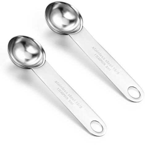 Lot de 2 cuillères à café de 5 ml, 1 cuillère à café et 1/3 cuillère à soupe, cuillère à café en acier inoxydable, cuillères à soupe individuelles en métal pour cuisine, thé, café