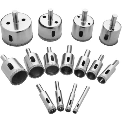 Foret de Diamant, 15 Pièces Scie Cloches Outils Set, Scie Cloche Carrelage pour Verre/Carrelage/Céramique/Marbre/Porcelaine Acier Au Carbone 8mm-50mm (1/5)
