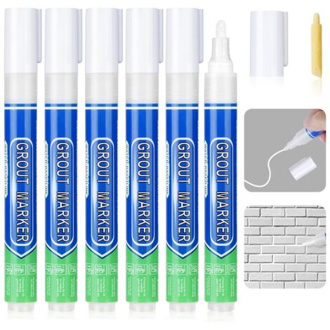 Stylo Joint Carrelage Blanc, 6PCS Stylo de Carrelage à Coulis, Imperméable Marqueur Joints, Rénovateur de Coulis Blanc pour Salle de Bain, Cuisine, Carrelage, Sol (1/5)