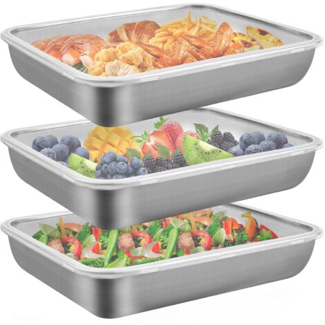 Boîtes Alimentaires Inox - Lot de 3 Récipients Hermétiques avec Couvercle Étanche - Idéal pour Cuisine et Repas à Emporter