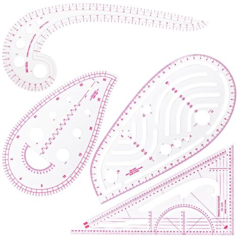 Lot de 4 Règles de Couture Transparentes - Règle Perroquet pour Vêtements en Plastique - Outils de Mesure et Dessin DIY