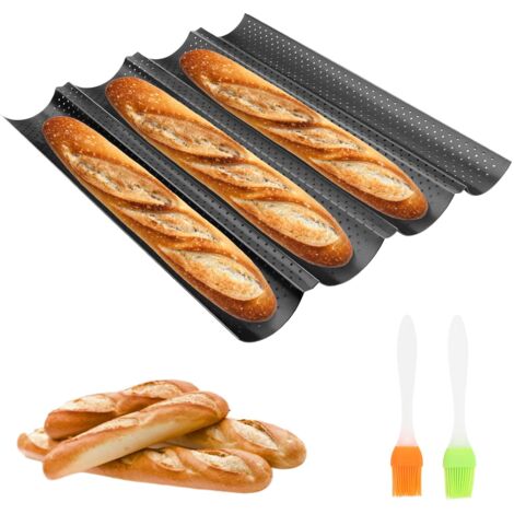 Moule à Baguettes Françaises 4 Cavités - Plaque à Pain Antiadhésive Perforée en Acier 38x32cm - Moule à Pâtisserie