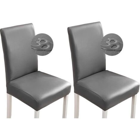 Lot de 2 housses de chaise en cuir PU – Gris – Imperméables et faciles à nettoyer