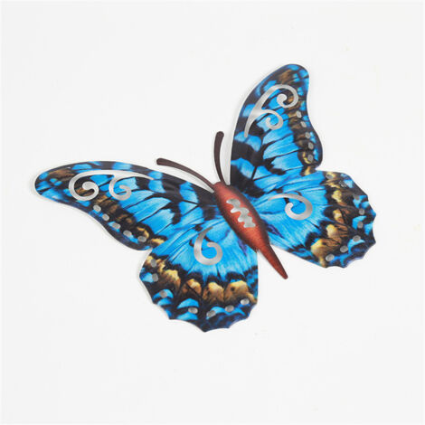 Lot de 2 décorations murales en métal – Papillons bleus – Pour intérieur ou jardin (1/5)