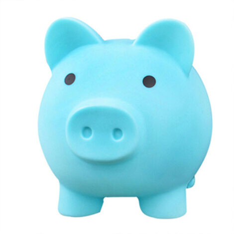 Tirelire cochon en plastique – Style cartoon – Bleu – Taille moyenne