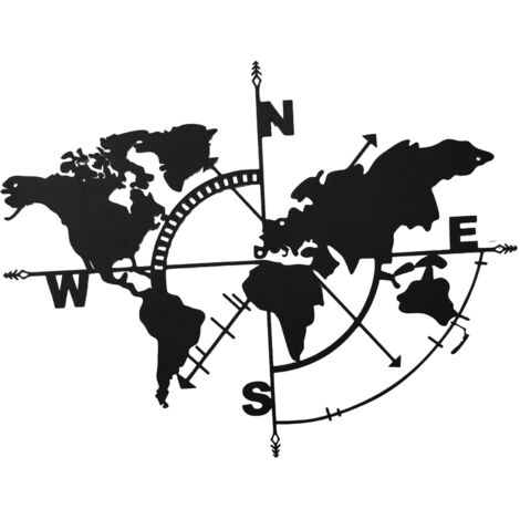 Décoration murale carte du monde en métal – Noir – Style géométrique