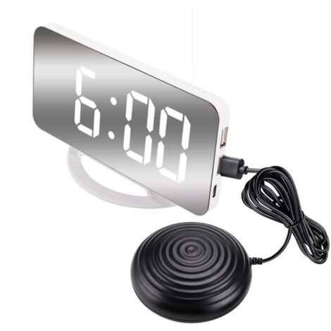 Réveil vibrant puissant pour adultes sourds et gros dormeurs, horloge numérique miroir avec vibreur de lit F