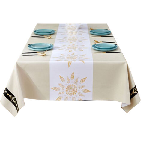 Nappe de table imperméable en PVC – Kaki clair – Dimensions 140 × 180 cm – Anti-graisse et anti-taches (1/5)