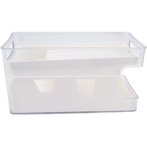 Organisateur de canettes double niveau pour réfrigérateur – Boîte de rangement – Blanc