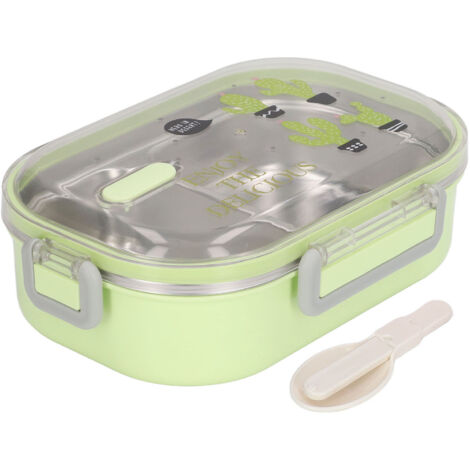 Boîte bento isotherme en acier inoxydable 304 – Motif cactus vert – Avec compartiments