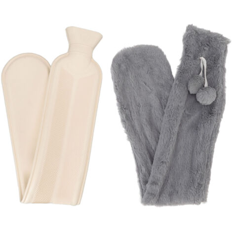 Bouillotte longue – 72 cm – 2000 ml – Housse en peluche gris foncé – Chauffe-dos (1/5)