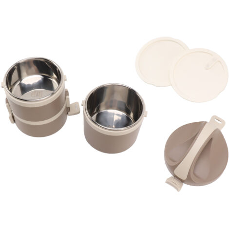 Boîte à lunch isotherme empilable en acier inoxydable – 3 niveaux – Marron – Grande capacité (1/5)