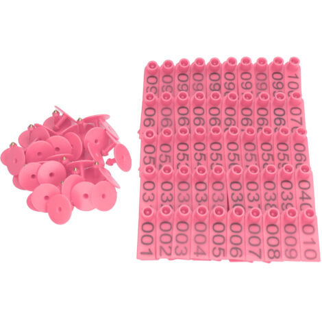 Lot de 100 boucles d’oreille numérotées 1–100 pour élevage – Antichute – Couleur rose (1/5)