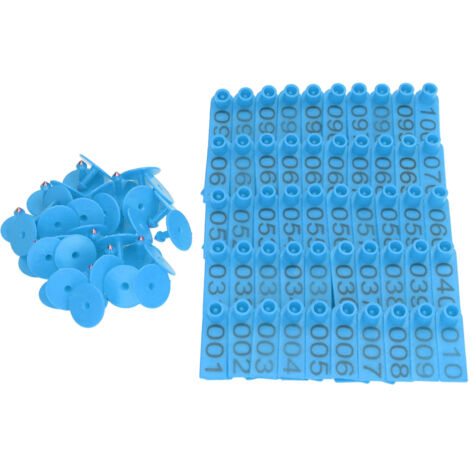 Lot de 100 boucles d’oreille numérotées 1–100 pour élevage – Antichute – Couleur bleue