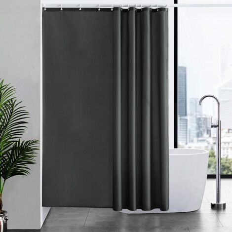Rideau de douche imperméable en PEVA noir, 180 × 200 cm, avec anneaux de suspension inclus