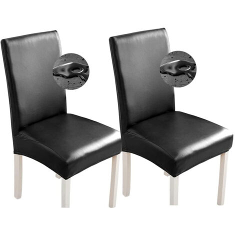 Lot de 2 housses de chaise en cuir PU noir, imperméables et faciles à nettoyer, protection moderne