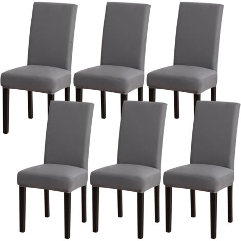 Lot de 6 housses de chaise extensibles gris fumé, amovibles et lavables, usage quotidien (1/5)