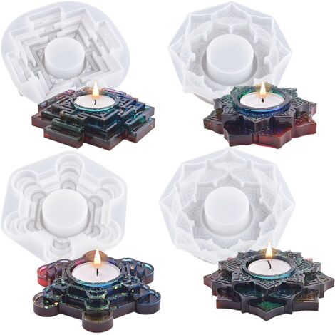 4 PCS Silicone Moules Bijoux Résine Bougeoirs Moule Résine Moule Resine Epoxy Silicone pour Bougeoirs pour La Boîte à Bijoux, La Boîte à Bonbons et La Décoration de Table (1/5)