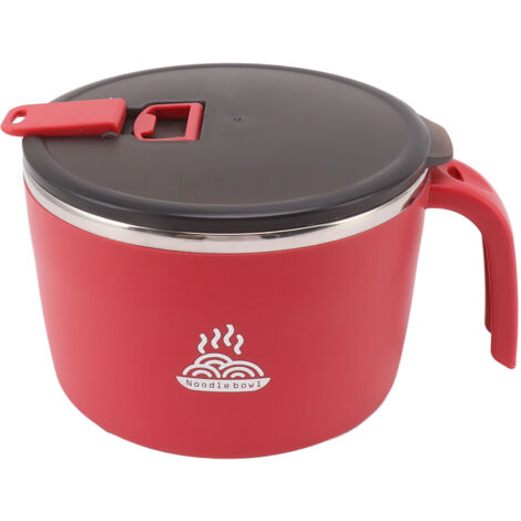 Bol à nouilles instantanées en acier inoxydable 1300 ml rouge, bol grande capacité pour repas chauds