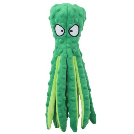 2 jouets pieuvres qui couinent pour animaux, peluches froissées sans rembourrage, couleur verte (1/3)