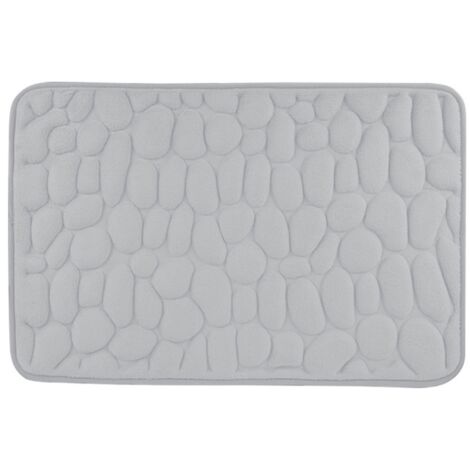 Tapis de bain en mousse à mémoire de forme 50 x 80 cm, tapis antidérapant motif galets, couleur gris clair