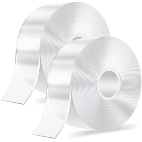 Lot de 2 rubans adhésifs double face nano ultra-résistants – Transparente et sans traces (1/4)