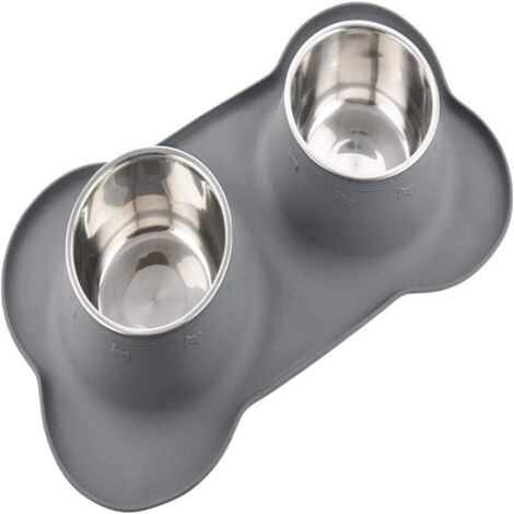 Gamelle double pliable en silicone pour chien et chat, antidérapante, coloris gris