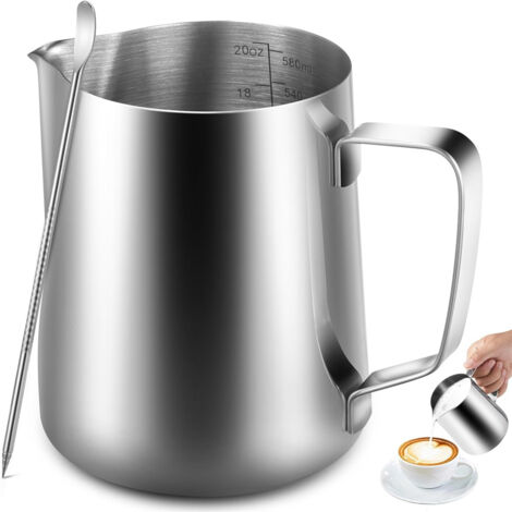 Pichet à lait en acier inoxydable 600 ml pour café et latte art, avec stylet inclus
