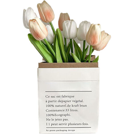 Fleurs artificielles style tulipe, détails soignés, couleurs vives et résistantes, fleurs en plastique pour bureau, salon, photographie, blanc et champagne. Idéales pour le bureau, le salon et la phot