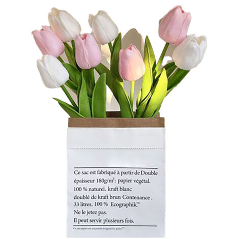 Fleurs artificielles style tulipe, détails soignés, couleurs vives et résistantes, fleurs en plastique pour bureau, salon, photographie, rose et blanc (1/5)