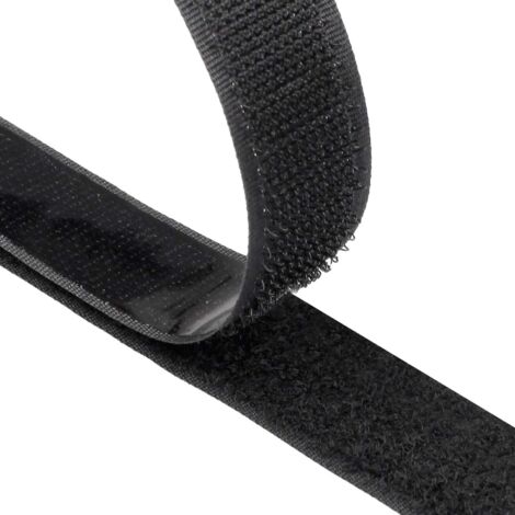 Bande auto-agrippante adhésive double face – Noire – 20 mm × 25 m